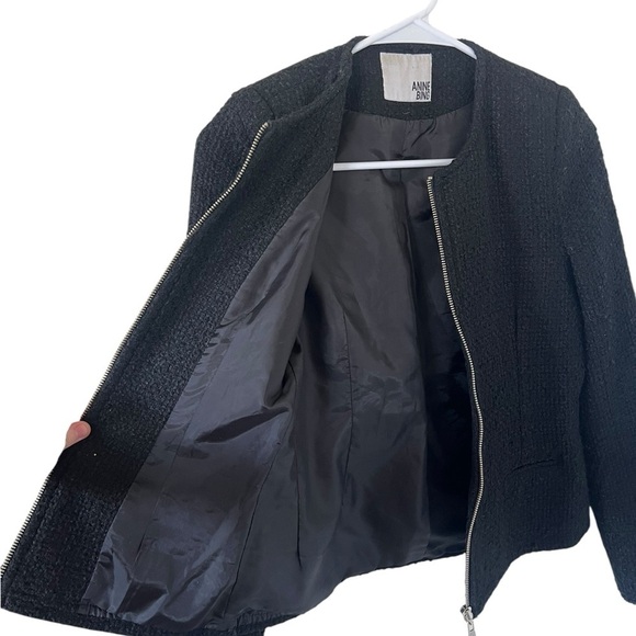 Anine Bing Black Tweed Zip Up Jacket - Picture 8 of 11